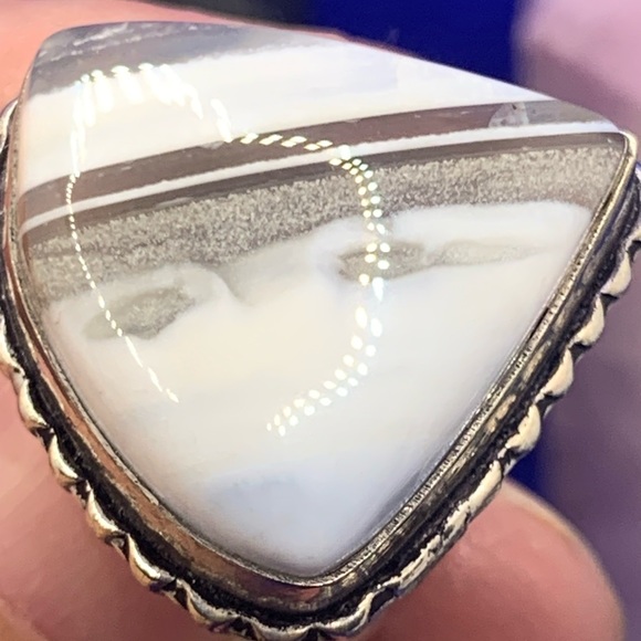 Comfort Curl Natural Blue Opal Adjustable Ring! .925 Sterling Silver Overlay - Picture 14 of 17